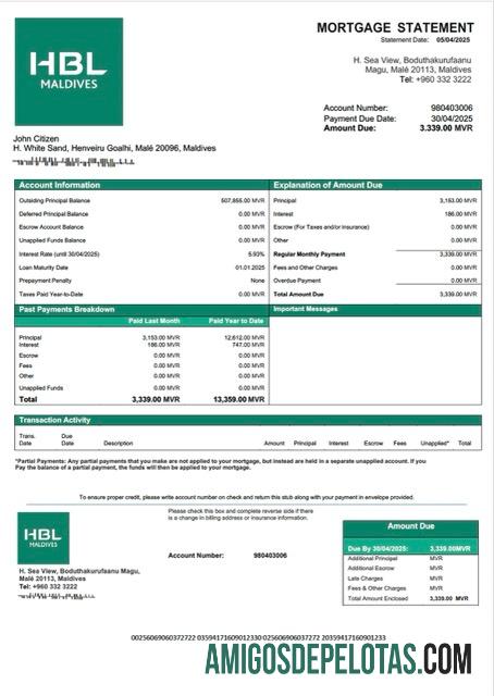 para download Modelo Word e PDF de declaração de hipoteca do Maldives Habib Bank Limited (HBL)